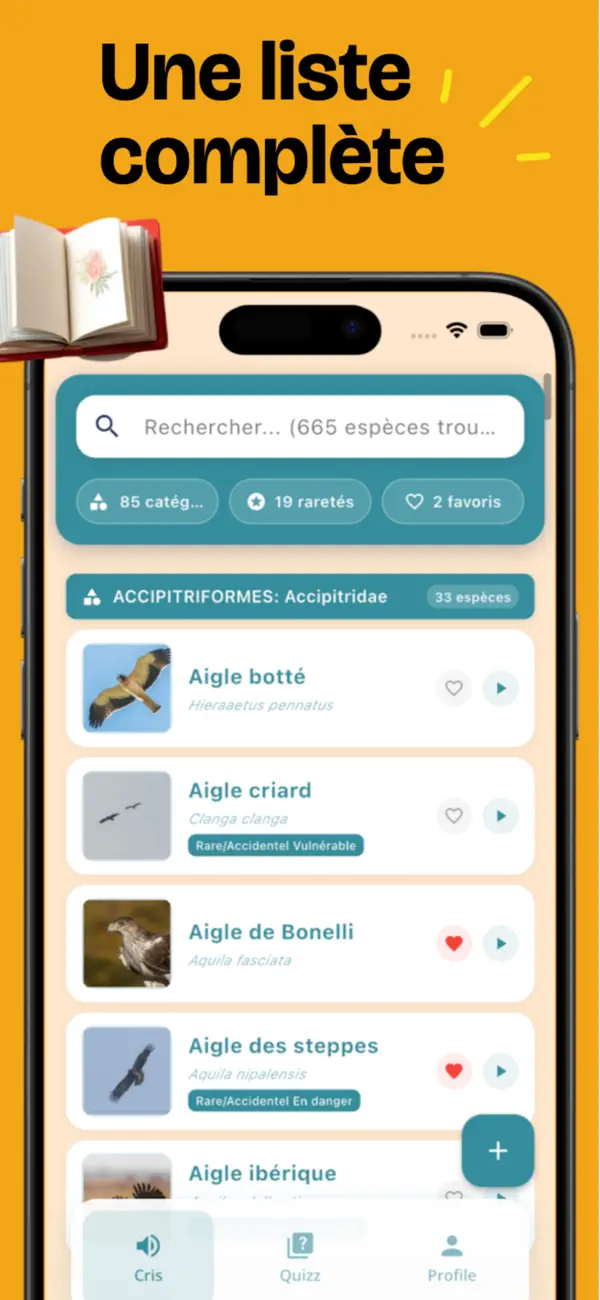 Écran de fiche espèce